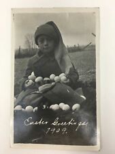 1909 Easter Real Photo Postcard Boy in Field Holding Eggs RPPC AZO picture