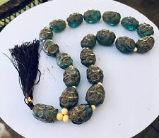 VTG TIBET CHINA 20 TURQUOISE BEESWAX Carved Prayer Beads 18 ARHATS  24