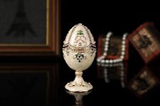 Bejeweled White Faberge Egg Hinged Metal Enameled Crystal Jewelry Trinket box picture