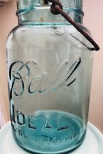 Ball Mason Jar Wire Bale Aqua Blue Vintage Quart Jar Glass Lid 1920's #8 picture