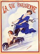 1920's La Vie Parisienne French Motorscooter France Travel Advertisement Poster picture