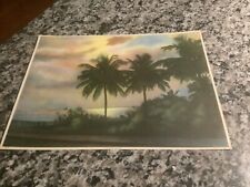 Stunning vintage 1930s Florida art print…A TROPICAL SUNSET…gorgeous sky,palms picture
