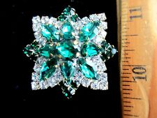 XL Gorgeous Czech Vintage Style Glass Rhinestone Button  Emerald Green & Crystal picture