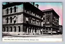 Dubuque IA- Iowa, US Post Office, Bank Insurance Building Vintage c1910 Postcard picture