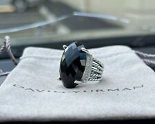 David Yurman 925 Sterling Silver Oval 16x26mm Black ONYX Cable Ring Size 7 picture