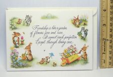 Vintage UNUSED rabbits mice squirrels garden friendship card, blank inside picture