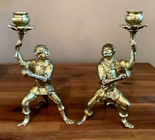 Unique Pair of 8.5” Figural Royal Monkey Candlestick Holders Ormolu Over Bronze picture
