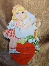 Vintage 1930s Mechanical Valentine Card Die Cut Laundry Girl Checkered Dress picture
