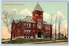 Pontiac Michigan MI Postcard Central School Exterior View Building 1916 Vintage picture