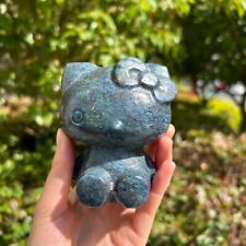 1.8LB 3.5'' Natural Ruby Fuchsite Hello Kitty Statue Quartz Crystal Carving ① picture