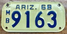 NICE'r LOOKING 1968 ARIZONA MOTORCYCLE LICENSE PLATE, 9163, MVD CLEAR picture