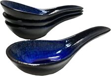 Japanese Mino Ware Ceramic Soup Spoons 5.12 inches long, Ruri Lapis Lazuli Gl... picture