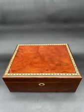 VTG Lacquered Cherry & Curly Maple Cigar Humidor Box w/Inlayed Border Hygrometer picture
