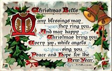 Vintage 1910's Raphael Tuck's Antique Christmas Postcard/Bells & Flower Reef picture