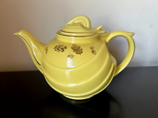 Vintage 1950's HALL Yellow with Gold Teapot  Gold Trim, Swirl 6 Cup with lid picture