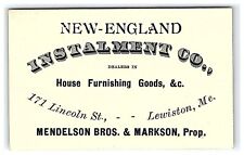 1885 New England Instalment Co. Mendelson Bros. Lewiston ME Victorian Biz. Card  picture