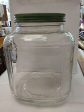 Vintage Kitchen Hoosier Cabinet Art Deco Ribbed Glass Canister Jar Green Lid picture