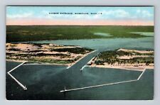 Muskegon MI-Michigan, Aerial Harbor Entrance, Antique, Vintage Postcard picture