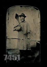 Tintype of Man Holding Shovel & Lantern - Gravedigger? Antique Occupational Rare picture