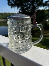 VINTAGE CLEAR PATTERNED GLASS STEIN w/Lid  Rare 5” picture