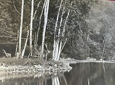 RPPC Photo West Glover Vermont VT Pond Lake Boats Rustic Wood Chairs Birch Trees picture