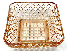 Vintage Anchor Hocking Waterford Pink Peach Square Candy Dish Diamond Pattern picture