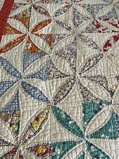 Antique Patchwork Quilt Orange Peel Pinwheel Hand Pieced/Quilted Cutter AS IS picture