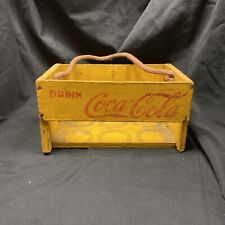 Vintage 1940's Coca Cola Yellow Wooden Bottle Carrier picture