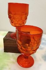 Set 2 Viking Honeycomb Georgian Water Goblet Glasses~Amberina Orange~Vtg. 6.25