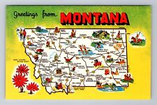 MT-Montana, General Map Greetings, Landmarks, Antique, Vintage Souvenir Postcard picture