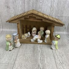 Nativity Set Music Plays “ Away in a Manger” Porcelain Figures Has Light Vintage picture
