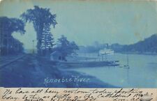 Kennebec River Maine ME Railroad Tracks Steamer 1906 Cyanotype Real Photo RPPC picture