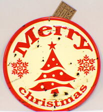 Merry Christmas Vintage Inspired Distressed Round Tree Decor Sign Winter White picture