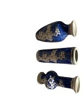 Set Of 3 Bud Vases 4 “ Tall Chinese Blue And White Peach Blossom Flowers picture
