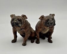 Antique Austrian Vienna Cold Painted Bronze Bulldog Figurines Pair Attached Rare picture