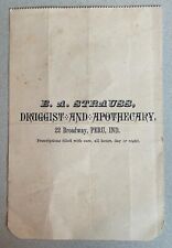 1882 E. A. Strauss Druggist Apothecary PERU INDIANA pocket memo / notepad sheet  picture
