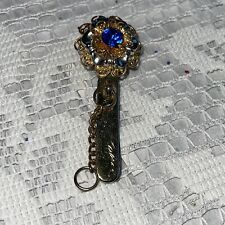King's Key Finder Key Chain Clip Blue Rhinestone Gold Tone, Scarf Clip picture