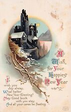 Clapsaddle New Year Card Spooky Haunted Castle Gothic Moonlight Vtg Postcard D19 picture