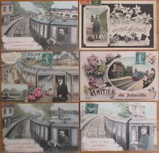 Railroad/Trains w/Men - SIX 1910 French Fantasy Postcards - Rail Road/Railway, B picture