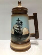 Hooton Pottery Union Oregon Large Stein Mug w Tall Ship Handmade Painted Signed picture