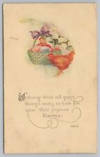 Holiday~Joyous Easter Wishes For You~Chicks & Eggs In Basket 1924~Vintage PC picture