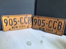 Vintage Pair of Matching New York State NY Yellow & Blue License Plates 905-CCB picture