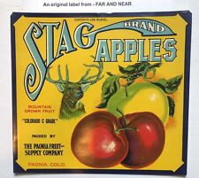 Stag Brand Apple Crate Label - Dk Blue Border - Early Colorado - Stone Litho picture