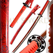 Handmade Red Japanese Samurai Katana Sword Carbon Steel Blade Battle Ready Sharp picture
