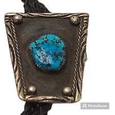 REMARKABLE VINTAGE NAVAJO SLEEPING BEAUTY TURQUOISE STERLING SILVER BOLO picture