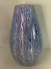Faiancas Ideal Handmade Ceramic Navy/White Vase with Pink Interior 12 in. picture