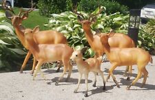 Vintage Hard Plastic Deer Figurine Set Of 5 Buck Stag Doe Fawn Reindeer  picture