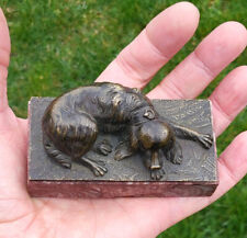 c. 1910 Fine French Miniature Cast Bronze Reclining Dog Rouge Royale Marble Base picture