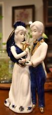 Romantic Couple Wedding  Italian Fine Porcelain Figurine - Cobalt Blue & White  picture