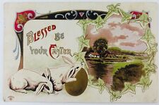 Vintage Easter Postcard Blessed Be Your Easter Rabbits Eggs Embossed 1911 picture